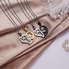 Hot Chic Couple Women Men Heart Love Splice Pendant Necklace Chain Jewelry Gifts Key Black