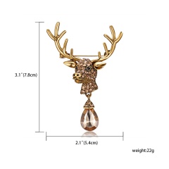 Rinhoo Fashion Crystal Deer Elk Brooches Vintage Animal Antlers Head Alloy Rhinestone Collar Brooch Pins Christmas Accessories Jewelry Gold