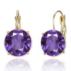 Fashion Yellow Gold Round Crystal Earrings Hoop Earrings Wedding Jewelry Party Purple