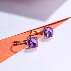 Trendy Geometric Circle Crystal Earrings Round Ear Clip Women Girl Jewelry purple