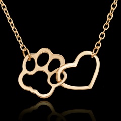Lovely Love Heart Cat Paw Pendant Necklace Women Jewelry Wedding Gift Party Gold