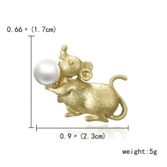 Trendy 12 Zodiac Dragon Pig Dog Brooch Pins Gold Simulated Pearl Brooch Chinese Zodiac Animal Fashion Garment Jewelry Accessory Mouse