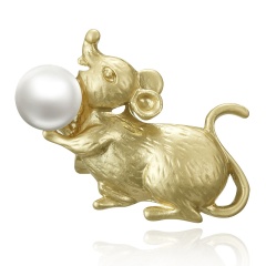 Trendy 12 Zodiac Dragon Pig Dog Brooch Pins Gold Simulated Pearl Brooch Chinese Zodiac Animal Fashion Garment Jewelry Accessory Mouse