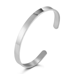 Stainless Steel Smooth Open Silver Bracelet 6.2 cm Diameter 0.6 cm Wide