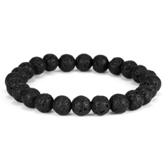 8 mm Lava Gemstone Beads Elastic Bracelet Black