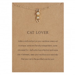 Cat Lover paper card kitten alloy necklace Gold