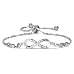 Inlaid CZ Adjustable Bracelet Infinity Number 8 Chain Charm Bracelets Silver