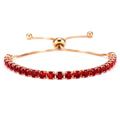 Copper Inlaid 4mm Color CZ Gold Adjustable Bracelet With Card Red