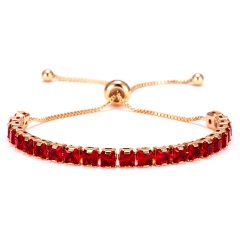Trendy 7 Colors Cubic Zirconia Tennis Bracelet & Bangles For Women Gifts New Luxury Square Crystal Link Chain Bracelet Bijoux RED