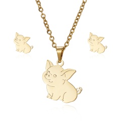 Gold Stainless Steel Necklace Earring Set Little pig