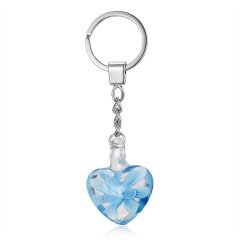 Fashion Heart Flower Lampwork Murano Glass Keychain Key Chain Keyring Gifts Light Blue
