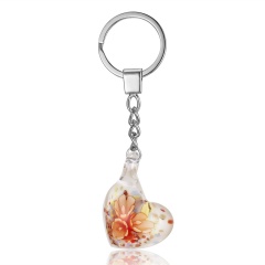 Peach heart inner flower glass keychain KC17Y036M1