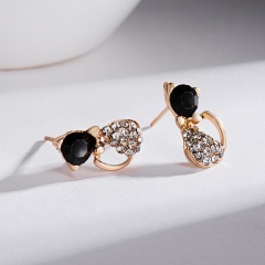 Fashion Diamond Bow Kitten Earrings Jewelry Gold