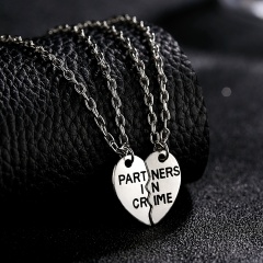 2PCS Chic Heart Partners In Crime Best Friends BFF Chain Silver Necklace Pendant Best firends Panda