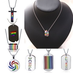 Women Men Stainless Steel Rainbow Pendant Necklace LGBT GAY Couple Jewelry Gifts Round