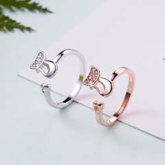 Cat Ring Adjustable Pearl Crystal Animal Leaf Paw Open Band Women Finger Knuckle Adjustable-Cat