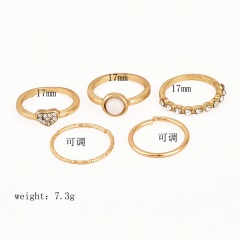 12Pcs/Set Silver Gold Boho Arrow Moon Flower Midi Finger Knuckle Rings Jewelry 5pcs-Heart  Pearl