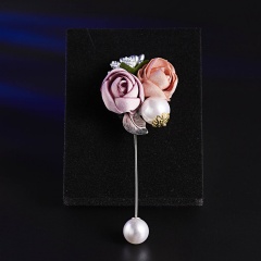 Rinhoo Elegant Women Rose Flower Pearl Brooches Cloth Costume Colorful Flower Pins Wedding Birthday Party Lady Trendy Brooches rose1