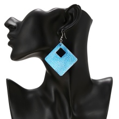 Trendy Geometric Rhombus PU Leather Dangle Earrings Women Jewelry Blue