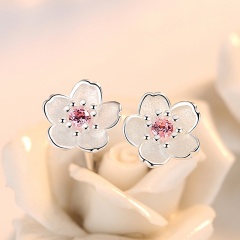 Fashion 925 Silver Crystal Ear Stud Flower Pearl Earrings Women Jewelry Sakura
