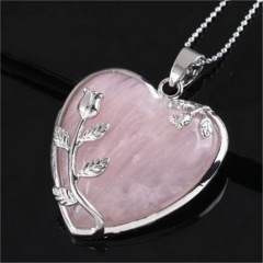 Women Heart Healing Mineral Gemstone Pendant Necklace Chakra Reiki Jewelry Gift Pink Crystal