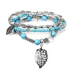 3PCS/Set Turquoise Gemstone Beads Handmake Elastic Bracelet Retro