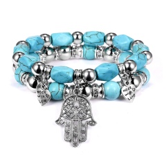 2PCS/Set Turquoise Gemstone Beads Handmake Elastic Bracelet Retro
