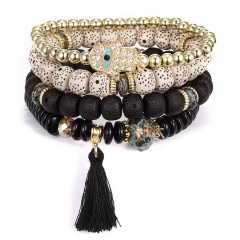 4PCS/Set Bodhi Beads Handmake Elastic Bracelet Set Black