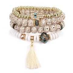 4PCS/Set Bodhi Beads Handmake Elastic Bracelet Set White