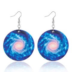 Charm Planet Universe Solar System Galaxy Leather Dangle Hook Earrings Lady Gift Galaxy