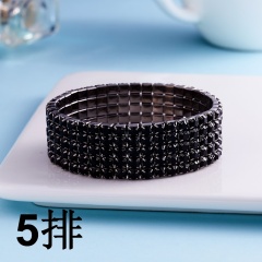 5 Rows-Elastic Bracelet Full Crystal Rhinestone Bangle Womens Wedding Bridal Jewellery Black