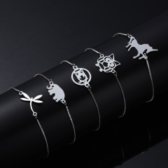 925 Jewelry Silver Color Animal Charm Bracelets Dragonfly Elephant Owl Horse Pendant Link Chain Bracelet for Women Jewelry Gift Bracelet 6