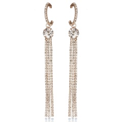 Women Gold Crystal Zircon Geometric Drop Dangle Earrings Stud Wedding Jewelry Tassel