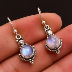 2020 Silver Turquoise Ear Hook Stud Drop Dangle Moonstone Sapphire Earrings Gemstone