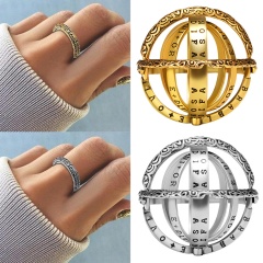 7-10 Stainless Steel Creative Astronomical Ball Ring Sphere Constellation Retro 7-Silver