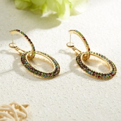 Trendy Geometric Circle Crystal Dangle Hoop Earrings Wedding Jewelry Gold