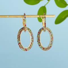 Trendy Geometric Circle Crystal Dangle Hoop Earrings Wedding Jewelry Gold