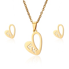 Gold Stainless Steel Necklace Set Lovely Heart