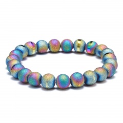 8mm Colorful Agate Frosted Gemstone Elastic Bracelet Colorful