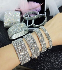 Fashion Full Rhinestone Crystal Elastic Bracelets Bangle Women Girl Jewelry Gift 3 Row
