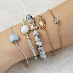 5PCS/Set Gemstone Beads Handmade Elastic Bohemia Bracelets White Turquoise