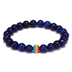 8mm Gemstone Beads With Rainbow Bead Elastic Bracelet Lazurite