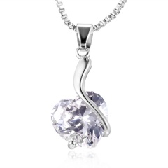 Simple Crystal Hollow Love Necklace Silver Crystal
