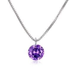 Simple Round Zircon Pendant Necklace purple