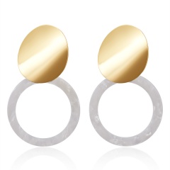 Geometric Hollow Round Acetate Earrings White