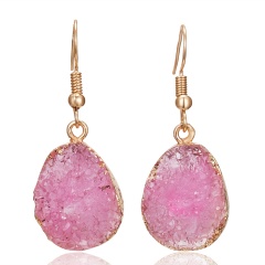 Inlay Gemstone Gold Earrings Pink