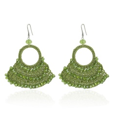 Retro Boho Crystal Geometric Sector Dangle Earrings Ear Hook Women Party Jewelry Green