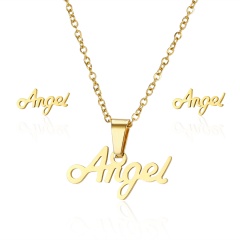 Gold Stainless Steel Necklace Earring Set Angel