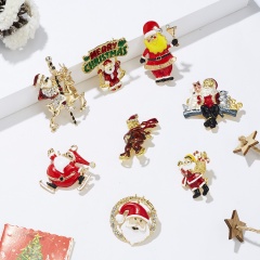 Cartoon Santa Claus Enamel Piercing Brooch Pin Collar Decor Badge Corsage Jewelry Women Xmas Gift Santa Claus