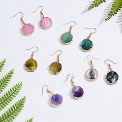 Unique Natural Stone Drop Earrings For Women Bohemia Jewelry Minimalist Resin Geometry Round Hanging Earrings Brincos Wholesale Green